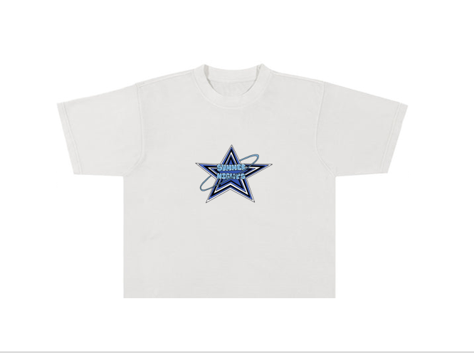 Summer Nights Star Logo Cropped Graphic Tee - Blue & White - Casual T-Shirt for Men & Women